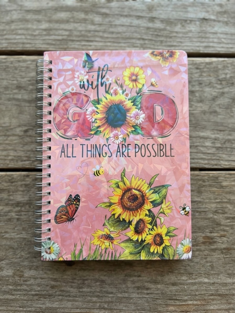 Floral Sunflower Spiral Notebook - Pink A5